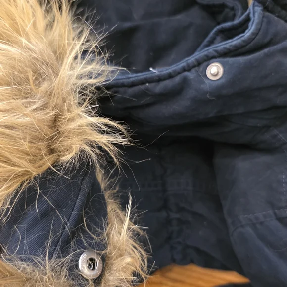 Hollister Y2K Navy Blue Hooded Utility Coat Sherpa Lined Jacket Women's Size M - Picture 13 of 16